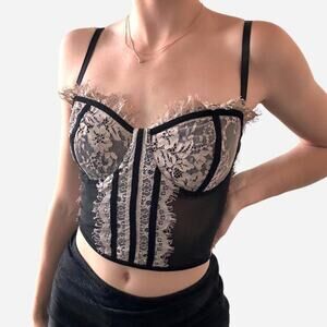Bustier corset sheer lacy cropped top tank - size large